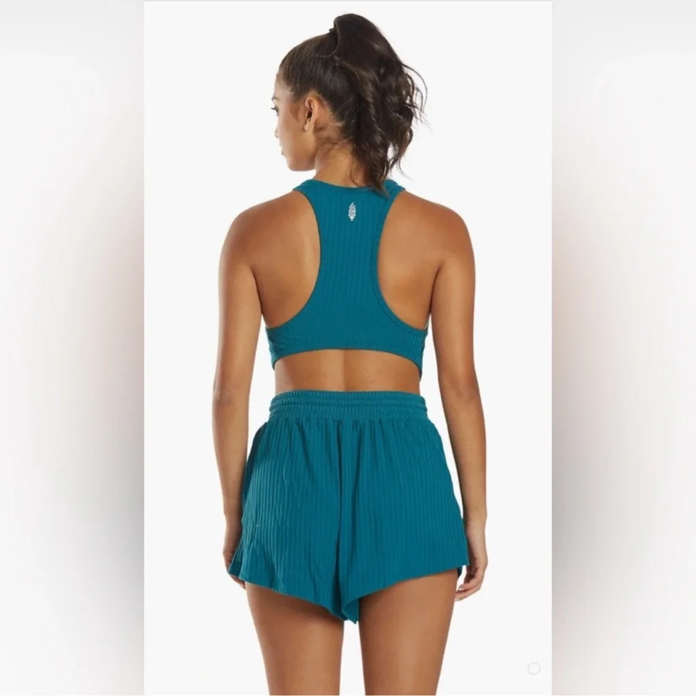 Free People Teal Ribbed Sleeveless Cutout Romper
